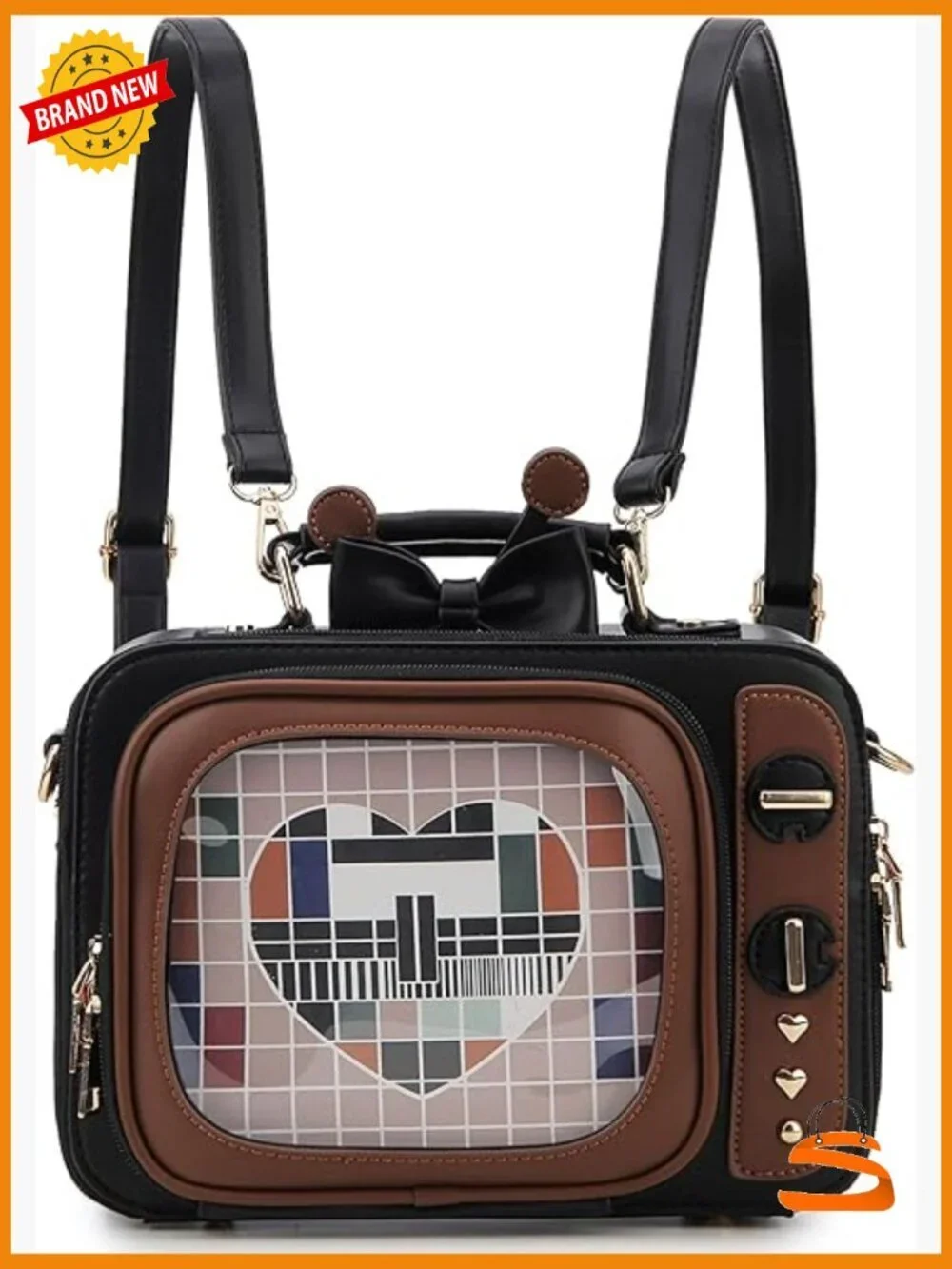 Retro TV Shaped Ita Bag Backpack with Pin Display Inserts